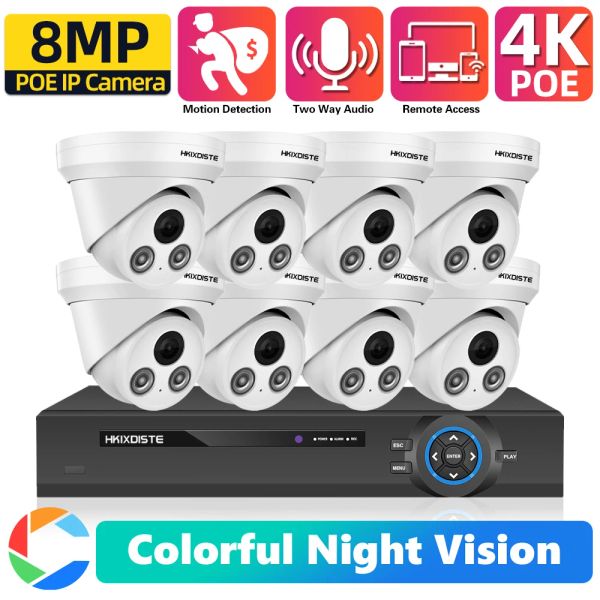 System H.265 8ch 4K Audio -Überwachungskamera -System 4K CCTV POE NVR KIT 8MP Farbnacht Video Überwachung IP -Kamera Set Dome White Cam