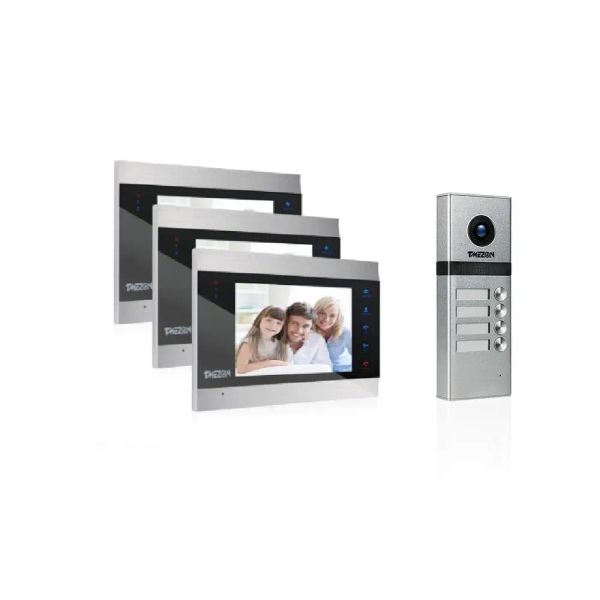 Campainhas de campainha Tmezon Video Intercom Doorbell System com quatro botões Suporte de botões Snapshot Video Record Design para Three Family