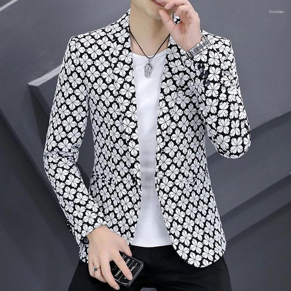 Herrenanzüge koreanischer Stil 3D -Druck schlanker Fit Blazer für Männer Langarm Casual Spring Mode Mantel Easy Care Luxus Terno Masculino