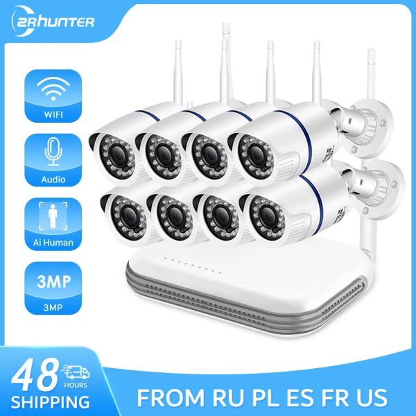 System 3MP Audio WiFi IP -Kamera H.265 Outdoor 8Ch Mini NVR CCTV Security Kit Infrarot Nachtsicht Wireless Überwachungskamerasystem