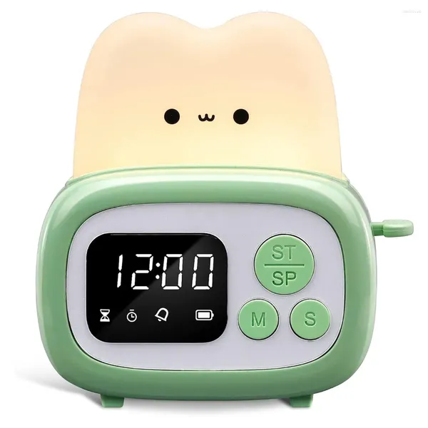 Luci notturne Timer Orologio tostapane Light Light con strumento di gestione del tempo e allarme da tavolo digitale per bambini verde