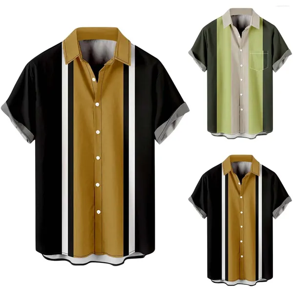 Camisas casuais masculinas camisa havaiana colorida listrada camisa manga curta para homens top tee roupas de tamanho grande