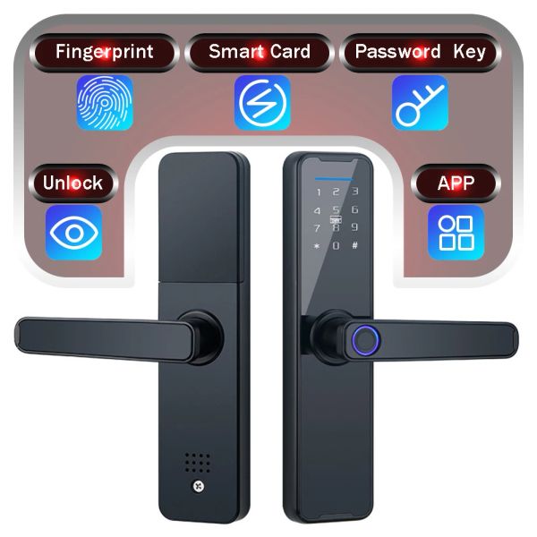 Blocco Tuya WiFi Electronic Smart Door Lock con impronta digitale biometrica / smart card / password / tastiera sblocco / cargo di emergenza USB / app