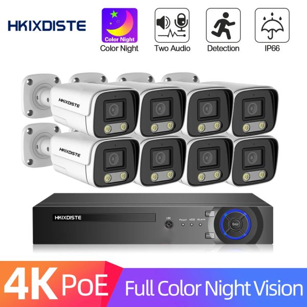 Sistem HKIXDISTE ULTRA HD 4K 8MP 8CH H.265 POE NVR Kit CCTV Güvenlik Sistemi Açık IP Kamera P2P İki Yolcu Sesli Video İzleme Seti