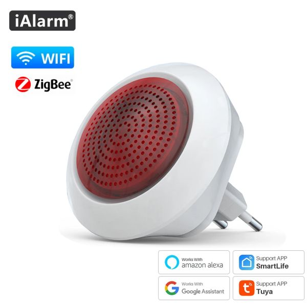 Systeme ialarm Tuya Zigbee3.0 Smart Sound Flash -Stecker spielen Laut Sirenenhorn mit Backup -Batterie Alarmverknüpfung Alarmsystem