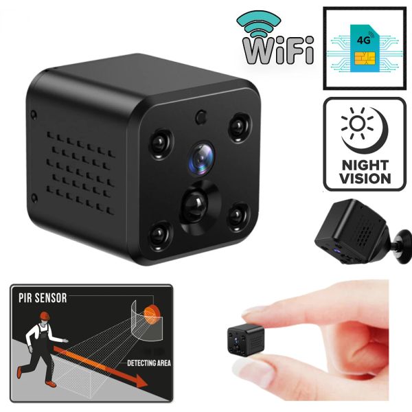 Kameras Mini -Kamera 4G SIM -Karte 4MP in einem 2100 -mAh -Batterie -IP -Video -Aufzeichnung IR Nachtsicht Überwachung Sicherheit CCTV Micro Camcorder