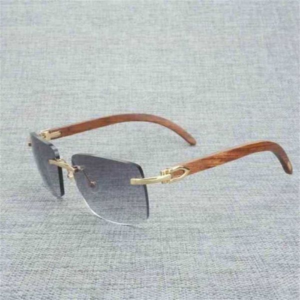 2024 Mode Männer Luxusdesigner Frauen Sonnenbrille Vintage Schwarz weiß Buffalo Horn Randless quadratische Männer Holzgläser Retro Holzschatten Sommerclub Eyewearkajia