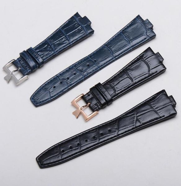 Schwarz dunkelblaue echte Kuhleder -Gurte für Konstantin 47660000G9829 Uhr 25mm 9mm Lug Overseas Watchbänder Armband4853040