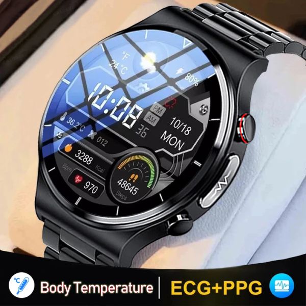 Смотреть Health Smart Watch 360*360 HD Полный сенсорный экран ЭКГ монитор сердечного ритма Термометр Кровь кислород Спортивные часы для iOS Android