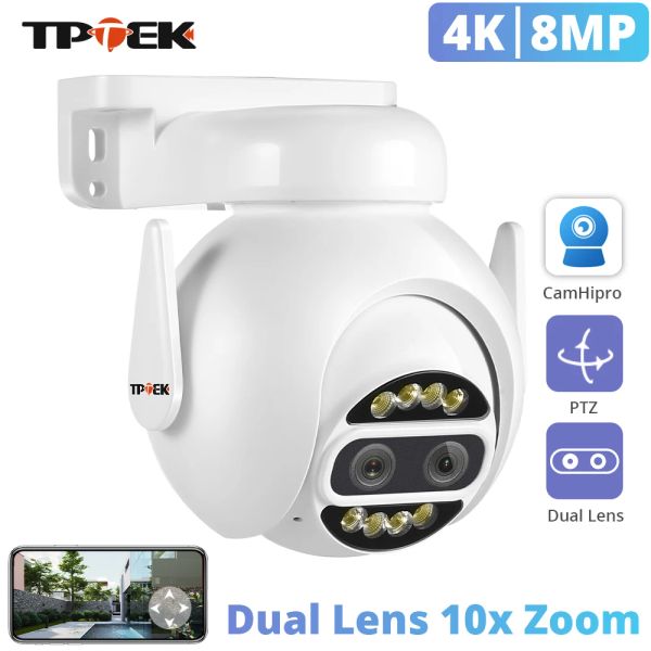 Câmera IP da câmera IP WiFi PTZ 8MP 4K Lente dupla 2,8 mm 8mm 10x Zoom digital 4MP 2K Segurança de vigilância ao ar livre CCTV Camhipro Camara