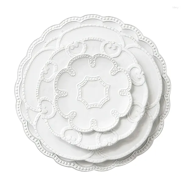 Пластины керамическая тарелка белая рельефа цветочной формы обеденный посуда винтажный кружев