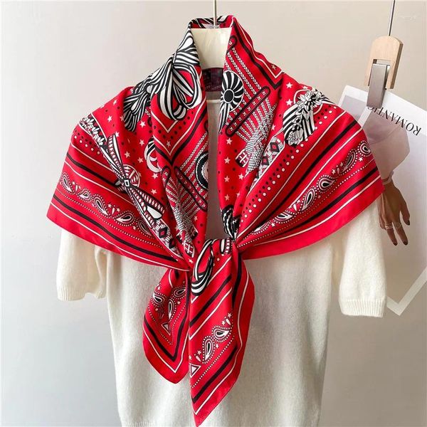 Schals koreanischer Paisley Print Seidenschal 90x90 cm weich für Frauen Square Schal Hijab Foulard Haarband Ribbon Stirnbandhalter