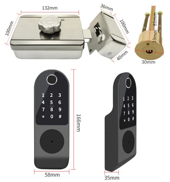 Controllo security Home Gate Keys Entry RFID Codice Codice Password Tuya WiFi TTLOCK Smart Door Lock Digital Double Side Fingerprint Lock