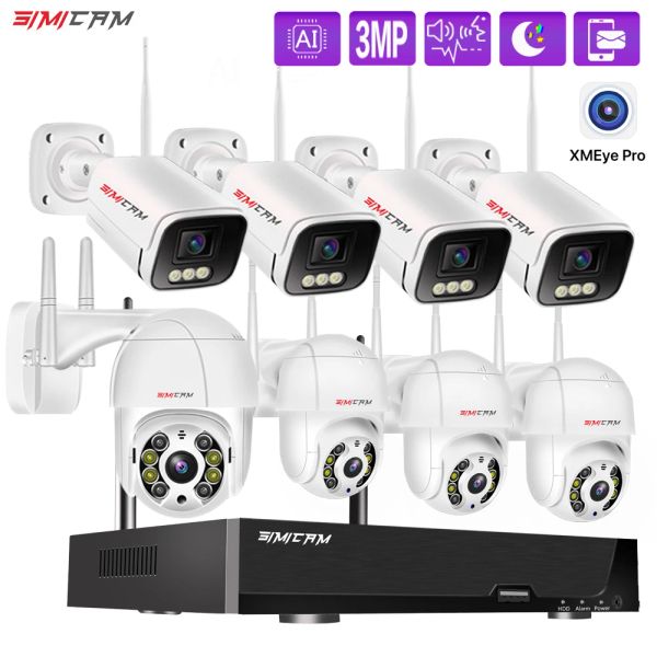 SISTEMA CCTV Monitoraggio di sicurezza wireless Sistema 8ch Poe NVR Kit IP 3MP PTZ/Bulltet Thoway Audio Color Night Vision Surveillance