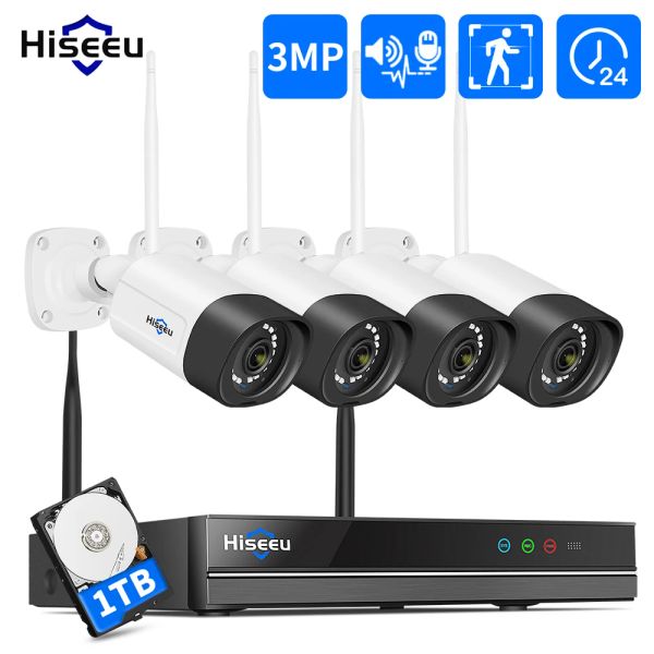 Gegensprechanlage HiseU 5MP Wireless Überwachungskamerasystem Farbe Nacht Human Motion 2 Wege Audio WiFi Outdoor -Überwachungskameras Set 10ch NVR