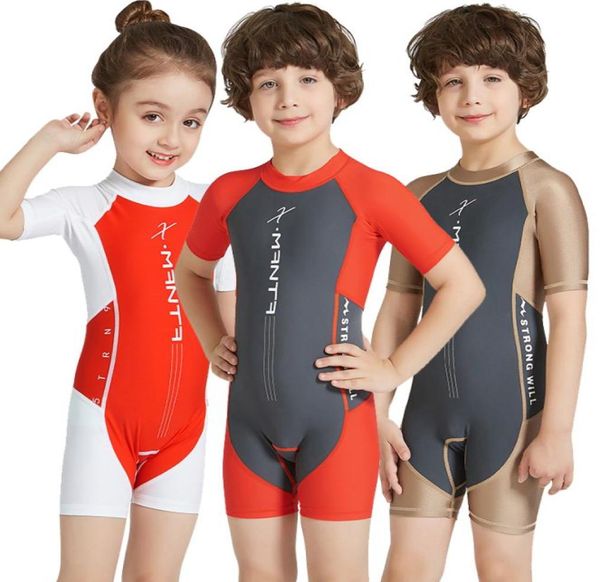 Lycra Kurzarm Neoprenanzug Kinder One -Stück Badeanzug für Jungen Mädchen Tauchen Anzug Kinder Badebekleidung Surfen Rash Guard9916986