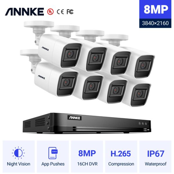 System Annke 4K Ultra HD Video -Überwachungskamera -System 16Ch 8MP H.265 DVR mit 8 PCS 8MP Outdoor Waterdofs Überwachungskameras CCTV -Kit