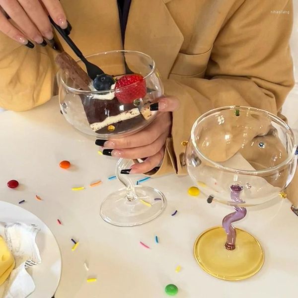 Weingläser farbiger Gelee Bean Hitzeresistenter Glasgussgussbecher kreativer Cocktail-Eis Dessert Tasse Geschenk an Freundin Kawaii Tassen