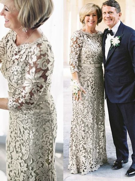 Vestidos de noite de manga comprida elegante vestidos de renda de renda no pescoço de casamento de boas -vindas de boas -vindas