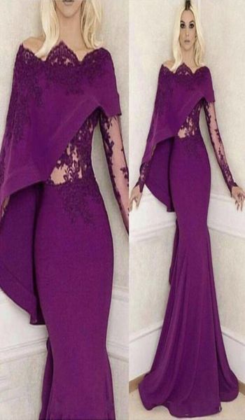 2018 сексуальные с длинными рукавами кружевные фиолетовые вечерние платья халат Bal De Promo Mermaid Beaded Diamond Prome Prome, изготовленное из China Party6614267