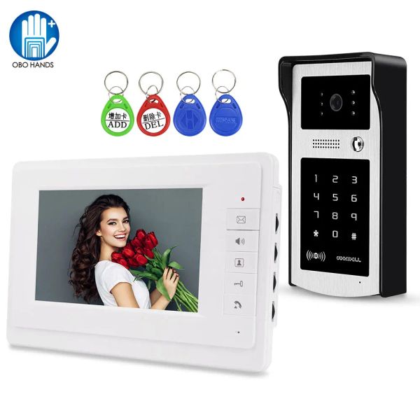 Intercom 7 '' Farb Wired Vicy Door Phone RFID Videokamerator -Türtüren -Gegenstand für Heimwohnungen Support -Karten Passwort Freischsperren