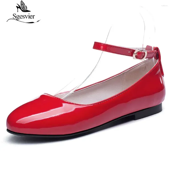 Scarpe casual Sgesvier Round Toe 2024 Brand Chic Style Elegant Women's Fashion Fashion Classics Mature Patent Leather G239