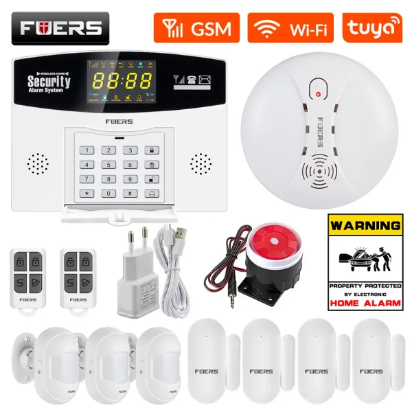 Kitler Fuers W210 GSM Akıllı Alarm Sistemi Tuya Wifi Alarm Kablosuz Ev Güvenlik Hareket Sensörü Renkli LCD Ekran Paneli Alarm Kiti