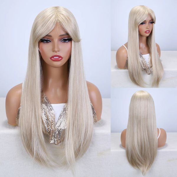 Wigs Miracle Blonde Brown Длинные прямые синтетические синтетические парики с челкой лолита волосы косплей парик для женщин ежедневная вечеринка с теплостойким волокном