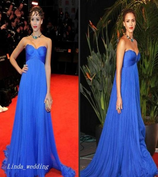 Vestido de noite de Jessica Alba azul real, elegante, vestido de festas de bail