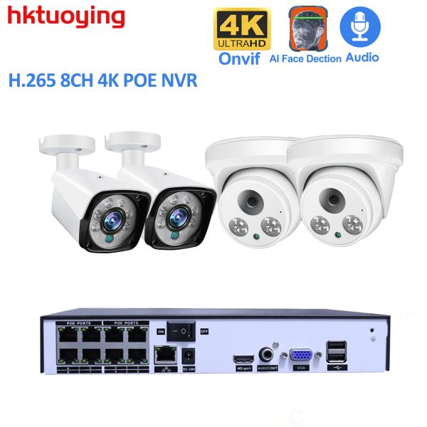 Sistem 4K 8MP POE Güvenlik CCTV Sistem Kiti Ses Kaydedici RJ45 4MP 5MP IP Kamera İç Mekan Açık Su Geçirmez CCTV Video Yüz Algılama
