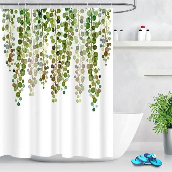 Душевые занавески эвкалипта занавесу крючки зеленые листья листья ванны ванны полиэстер ткань акварель цветочный экран