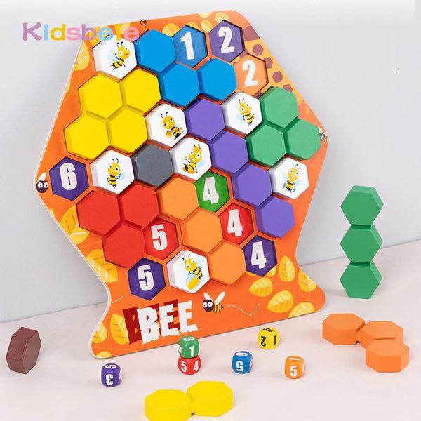 Hölzerntier hexagonales Puzzlespielzeug Wabenjigsaw Brettspiel -Formmusterblöcke Gehirnteaser 240401