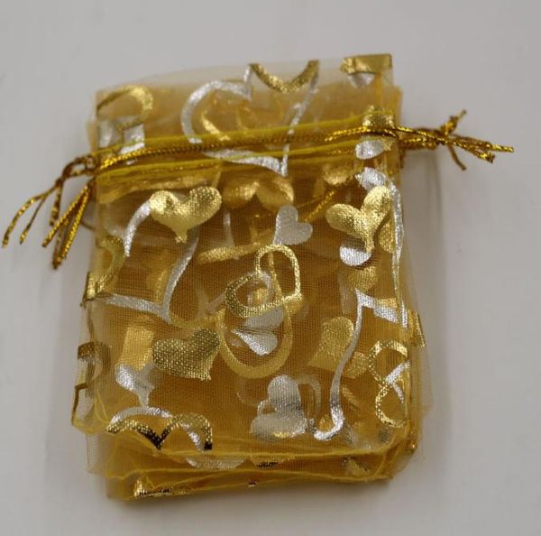 Jóias embalagem de jóias 100pcs Gold Heart Organza Bolsa de casamento Bolsas de presente 7x9cm 9x12cm 13x18cm5312811