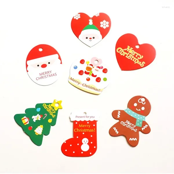 Decoração de festa 50pcs feliz natal forma papel tags mini desenho animado fofo Santa Natal Tree Crafts Impresso Label Navidad Ano Gift Card