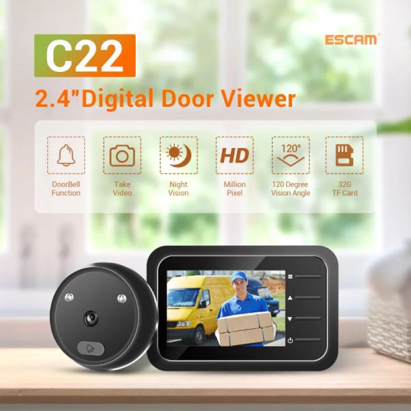 Дверные звонки Escam C22 видео Peephole Doorled Camera Videoee Auto записывает электронное кольцо ночное просмотр цифровой дверь просмотр дома безопасность дома