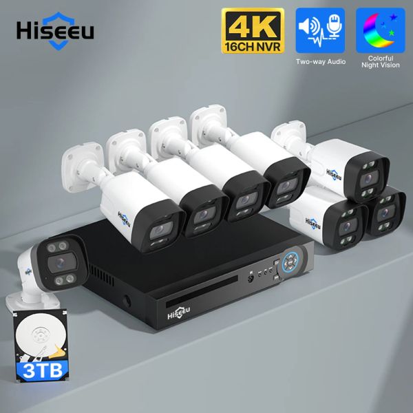 System HiseU 16Ch mit 8 Ports 5MP 4K 8MP POE -Sicherheitsüberwachung Kamera -System Kit Audio Video Rekorder IP -Kamera CCTV NVR SET