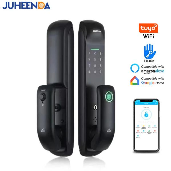 Lock Juheenda Smart Lock Tuya WiFi Bluetooth Electronic Lock Body com impressão digital/ senha/ cartão rfid/ key/ ttlock desbloqueio