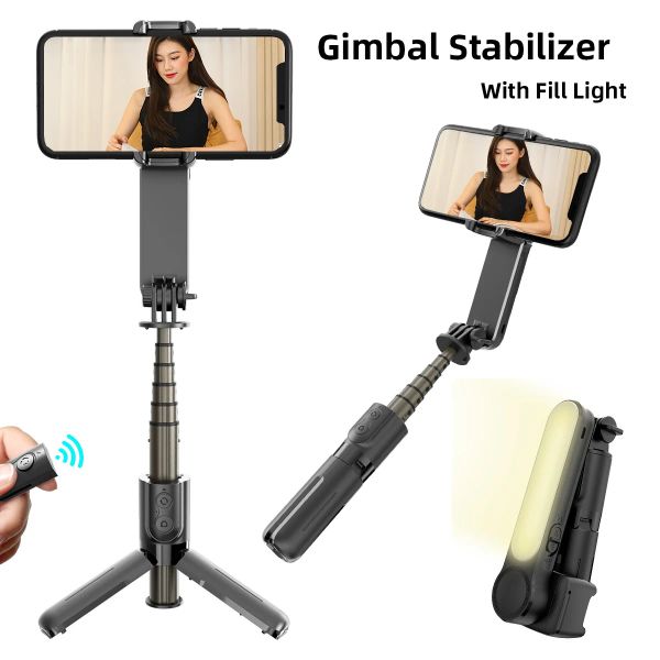 Monopods Mini Handheld Gimbal Stabilisator mit Fill Light Wireless Remote Tragbarer Selfie Stick Tripod Telefon Standhalter für Smartphones