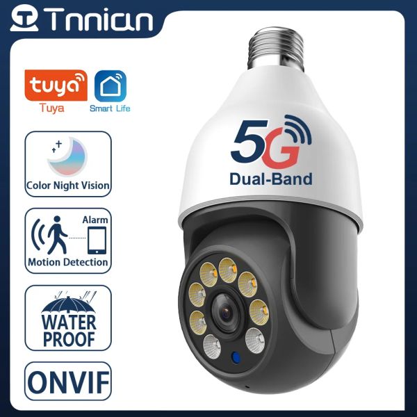 Intercom NIAN 4MP 5G WiFi Lulb Sorveglianza della telecamera impermeabile Visione notturna Visione notturna Sicurezza wireless PTZ Camera E27 Interfaccia Tuya