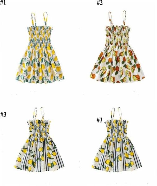 Meninas bebês vestidos crianças vestido de frutas de verão manga de abacaxi vestido de limão lemon cinturão de cinto sem fita princesa c75293361876