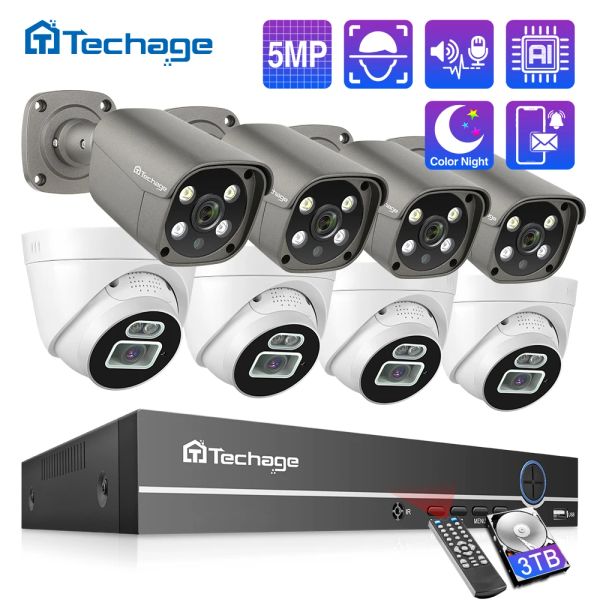 System Techage 8CH 5MP Security Camera System Smart AI обнаружение лица.