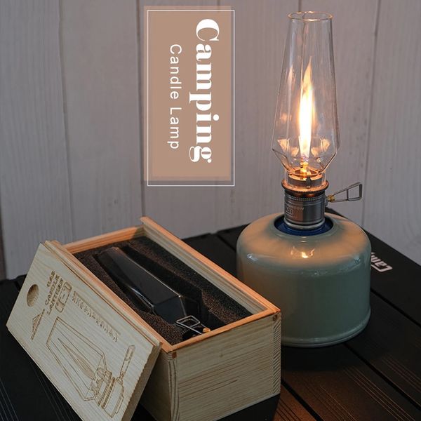 Outdoor -Gaskerzen -Lampenzelt Lantern Licht für Rucksackfischerei Wanderwanderungsmini Windschutz Candlelight Camping -Ausrüstungen 240325