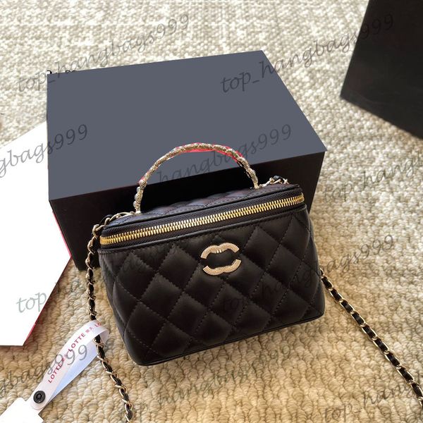 Mão de pérolas femininas Maekup Vanity Box Bacs Caso cosmético preto preto com mirror bolsa de ouro diamante Roupa diária REALE REALE CEAR