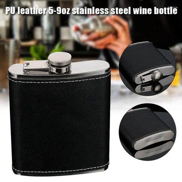 Hüftflächen tragbarer Edelstahlflächenflasche Flask Whisky Wein Pot Flasche Geschenk 5/6/8/9 oz mit Lederhalter