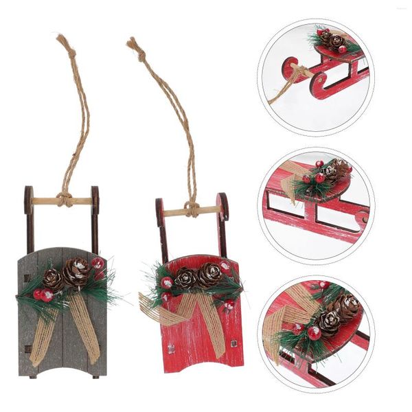 Estatuetas decorativas 2 PCs pingentes de Natal enfeitos de madeira Sleigh Sleigh Ornament Decorate