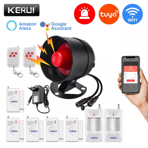 Kits Kerui Tuya Smart WiFi Wireless Security Alarm System Sirene 433MHz Home Home Home Einbrecher Bewegungstür Sensor kompatibler Google Home Alexa