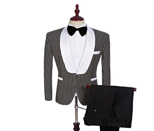 Groomsmen de marca feita personalizada Shawl White Lapel Groom Tuxedos Black Men Suits Wedding Homem TwoPiece Suite1952909