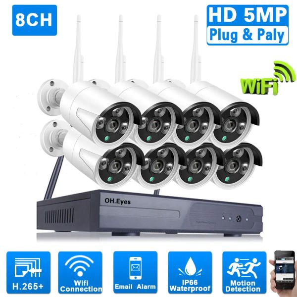Sistema H.265 8CH WIFI CCTV Sistema de segurança do sistema de segurança 5MP kit sem fio NVR 8 canais de canal Wi -Fi IP Câmera de videocamera Conjunto de vigilância de vídeo 4CH 4CH