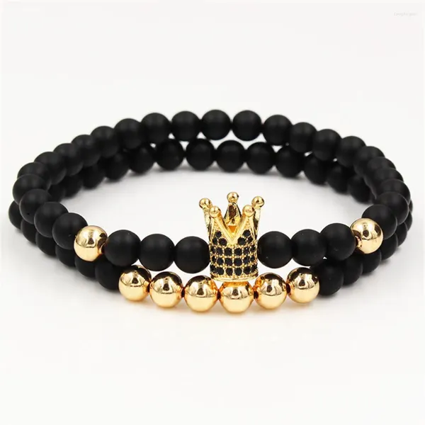 Charm Armbänder Großhandel 2pcs/Set Natural Stone Perlen Armband Kron König Buddha für Frauen und Männerpulseras Maskulina