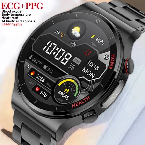 СМОТРЕТЬ ЭКГ+PPG SMART WATCH MEN LASER LEARGENCE 24 -часовая температура тела. Серсс -сердечный ритм.